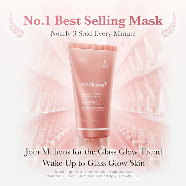 Medicube+ Collagen Night Wrapping Mask - Peel & Glow before after bouncy skin