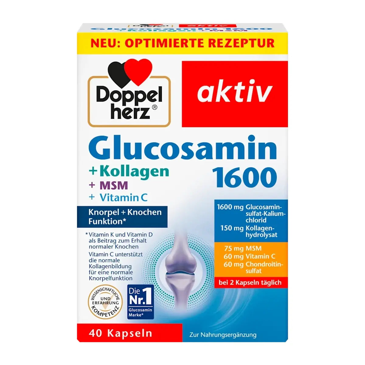 Doppelherz Aktiv Glucosamin 1600 + Kollagen + MSM + Vitamin C — 40 Capsules