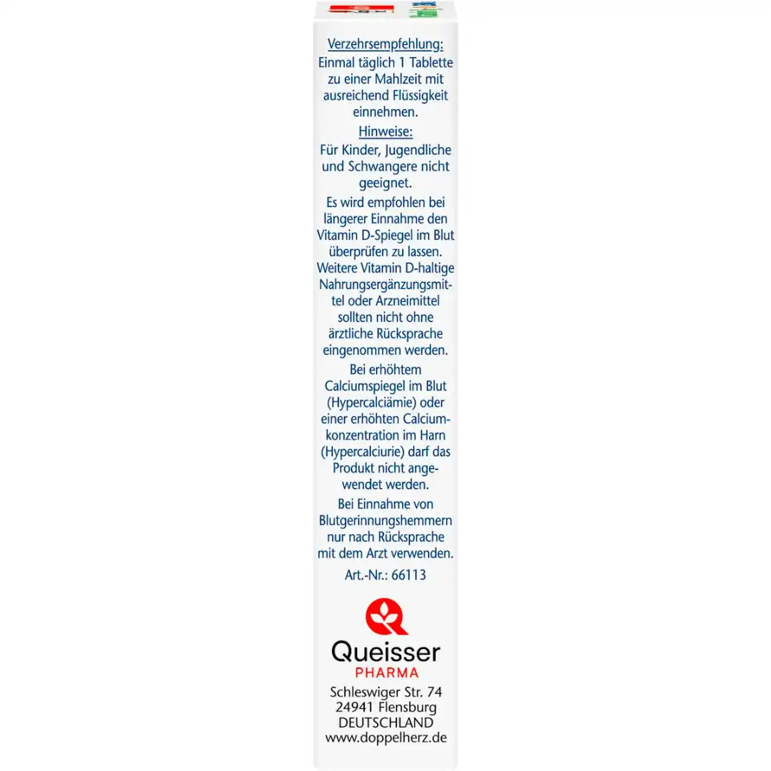 Doppelherz Aktiv Vitamin K2 + D3 2500 I.E. — côté boîte conseils utilisation contre-indications Queisser Pharma Flensburg Allemagne