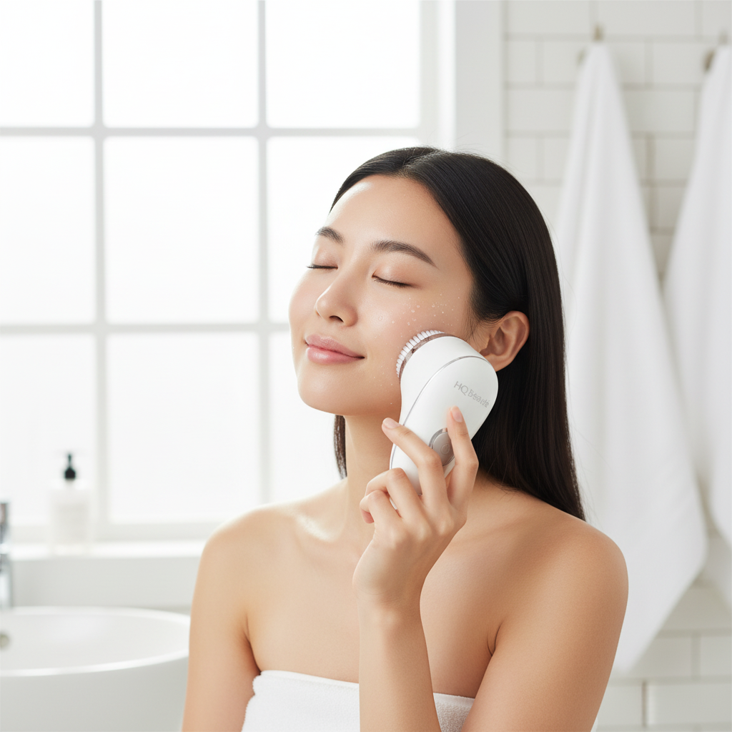 HQ Beauté Sonic Nomad Face Brush - Lifestyle woman cleansing face