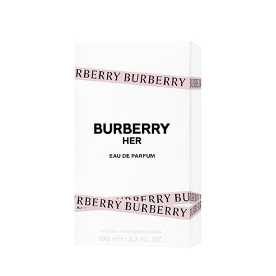 Burberry Her Eau de Parfum 100ml - bottle and box together angle shot