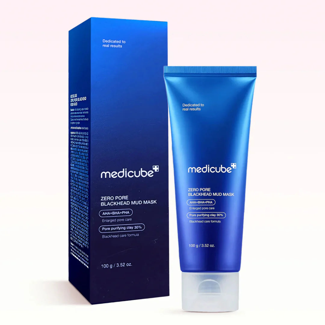 Medicube+ Zero Pore Blackhead Mud Mask blue tube and box - hero shot