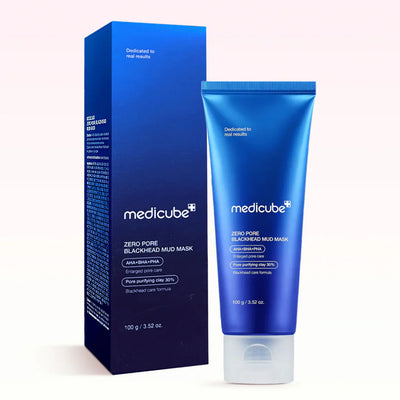 Medicube+ Zero Pore Blackhead Mud Mask blue tube and box - hero shot