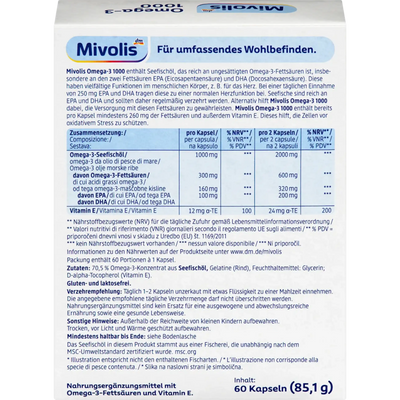 Mivolis Omega-3 1000 — dos de la boîte composition tableau nutritionnel ingrédients conseils utilisation