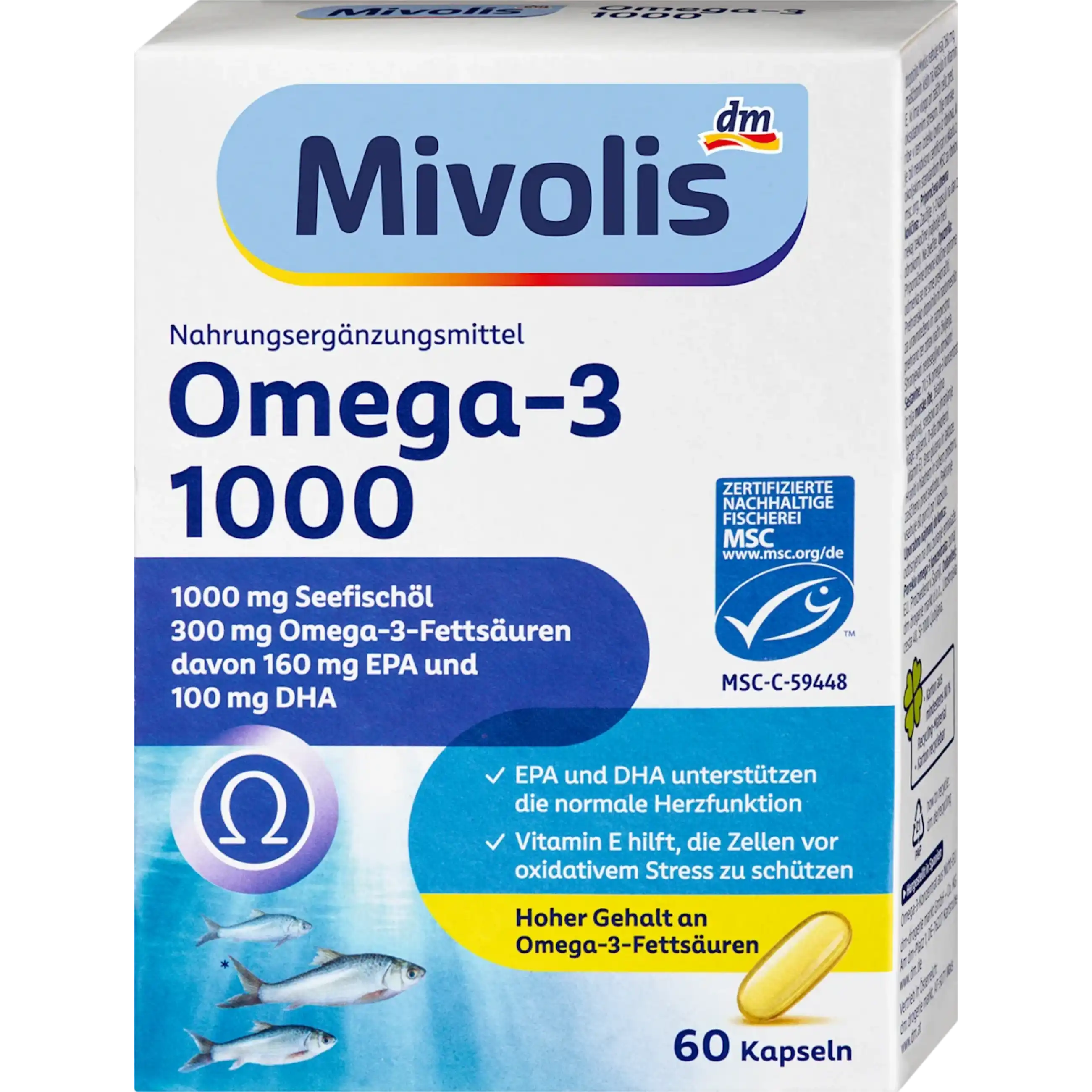 Mivolis Omega-3 1000 — boîte 60 capsules 1000mg huile de poisson certifié MSC