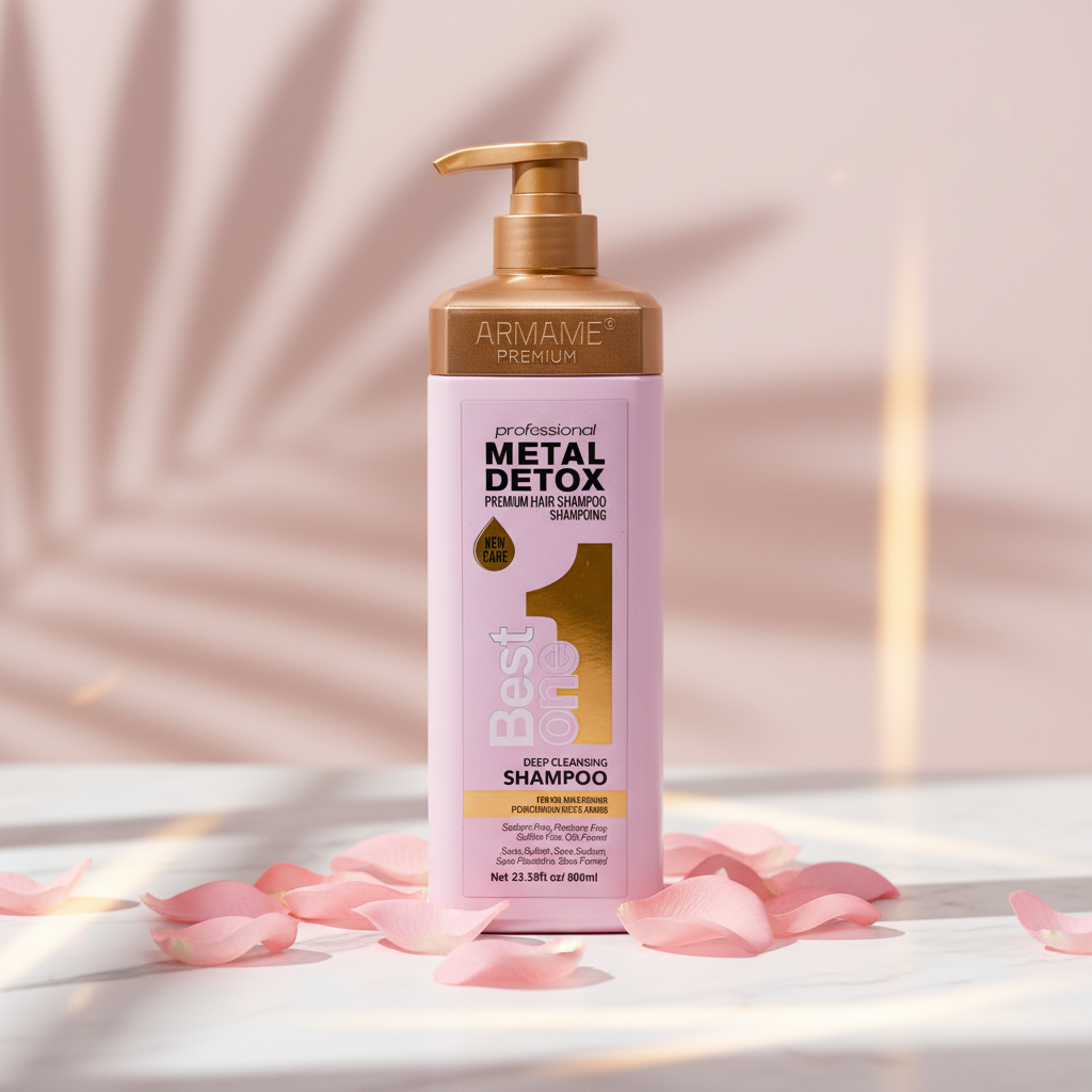 Armame Metal Detox Shampoo - Pink marble editorial gold light