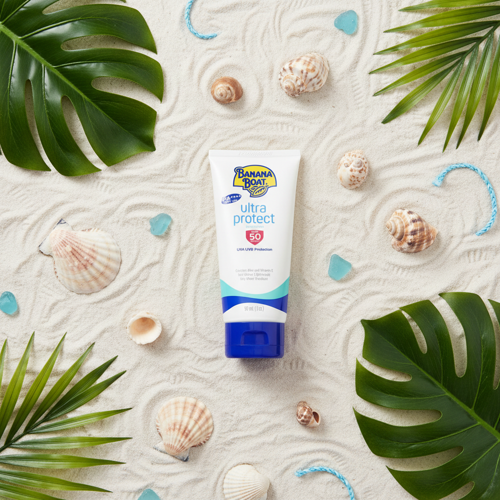 Banana Boat Ultra Protect SPF 50 - Flat lay plage