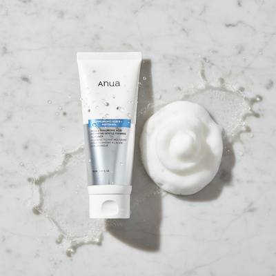 Anua 8 Hyaluronic Acid Cleanser - marble foam flat lay