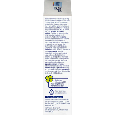Mivolis Omega-3 1000 — côté boîte informations nutritionnelles multilingue