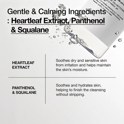 Anua Heartleaf 87 Low pH Deep Cleansing Water — Gentle Calming Ingredients Heartleaf Extract Panthenol Squalane ingredient breakdown