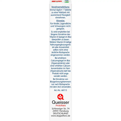 Doppelherz Aktiv Vitamin K2 + D3 2500 I.E. — côté boîte conseils utilisation contre-indications Queisser Pharma Flensburg Allemagne