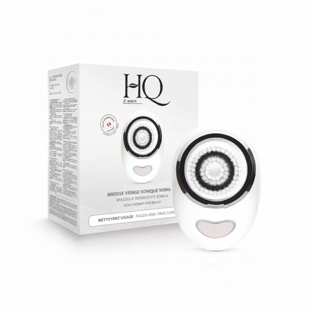 HQ Beauté Sonic Nomad Face Brush - Studio device and box white background